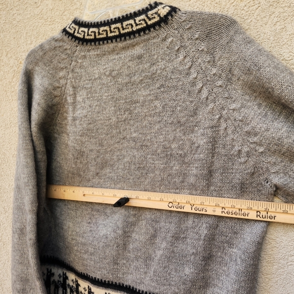 HANDMADE Women's Sweater Large Lagenlook Gray Black Wool Alpaca Knit Tunic - Picture 7 of 7